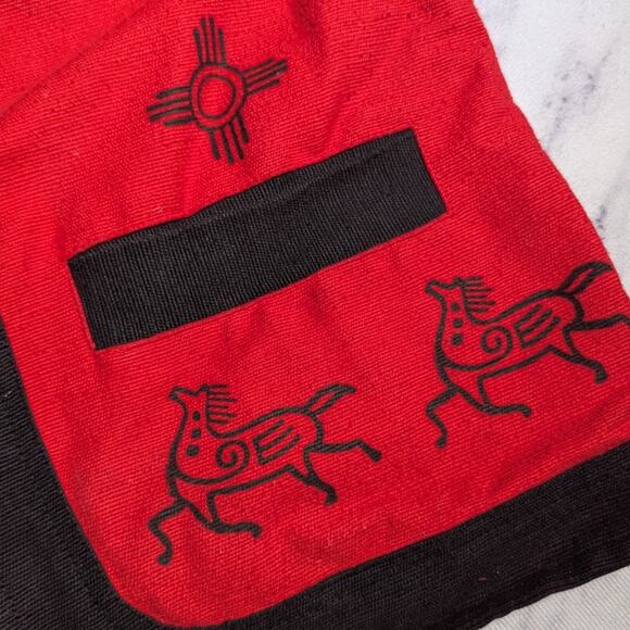Vtg 1990s Venus Imports Red Black Primitive Tribal Cotton Open Vest and Bag Sz S - Picture 3 of 5